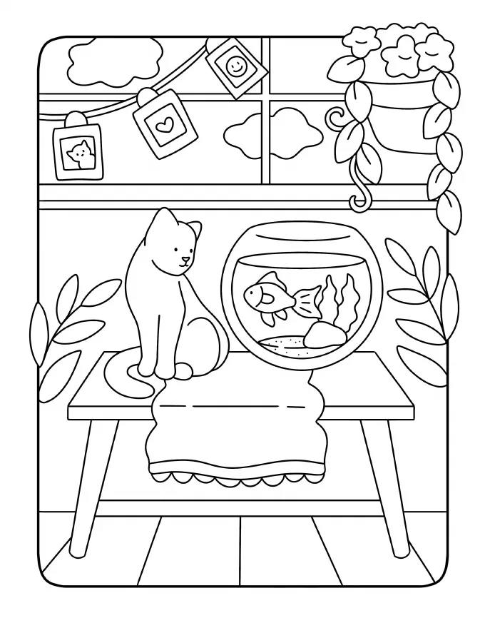Cat watching a goldfish bowl on a table