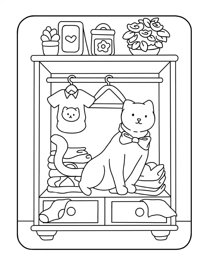 Cat in a bow tie sitting in a cabinet