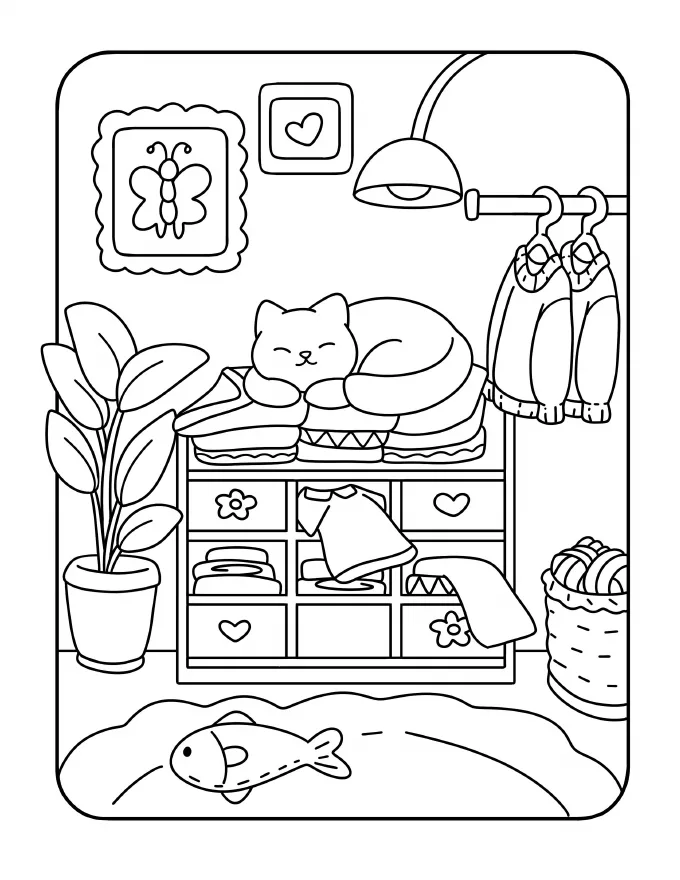 Cats on a dresser under a lamp